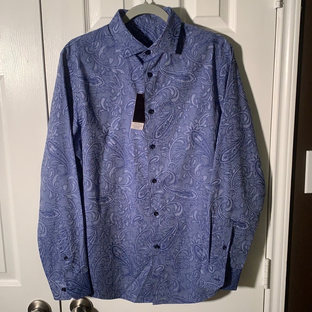 NWT TASSO ELBA MENS BLUE PAISLEY BUTTON UP SHIRT